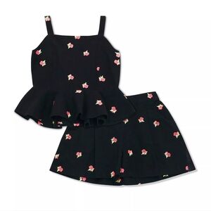 Habitual Black Floral Kids Skort Set